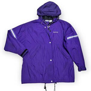 Reebok Vintage Y2K 90s Purple Long Designer Windbreaker Jacket - Mens Medium